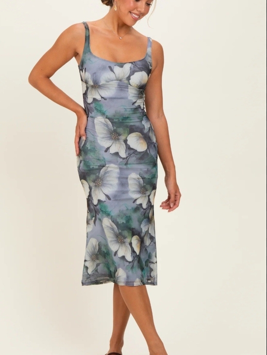 privy privately privileged Dresses & Skirts - Scoop-Neck Floral Midi Dress in Blue and Green